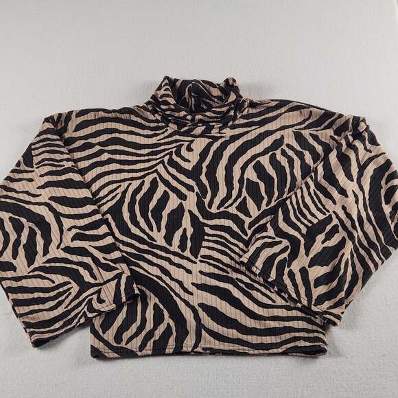 PrettyLittleThing Tops - PRETTYLITTLETHING Beige/Black Zebra Animal Print Knit Turtleneck Pullover 8